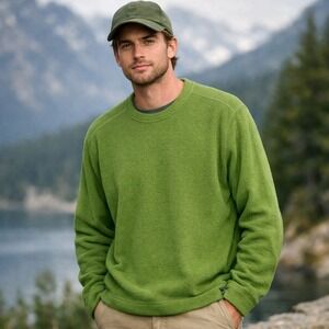 Stio Fleece Pullover Mens XL Green Crewneck Long Sleeve Logo Outdoor Hiking